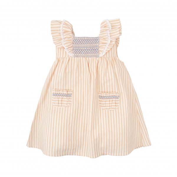 Vestido de niña con estampado de rayas y bolsillos